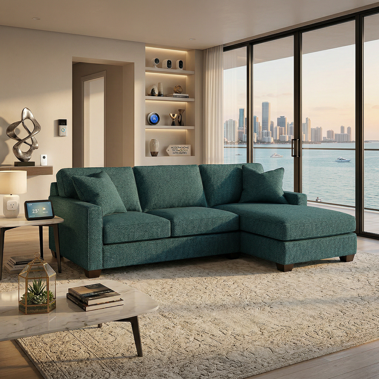 Clifford L-Shaped Sectional Sofa – Made in USA, 9 Fabric Options - Hepburn Teal - Fabric (1)