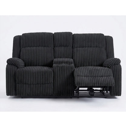 Lennox Black Fur-Like Corduroy Reclining Loveseat – 72" Motion Loveseat with Console