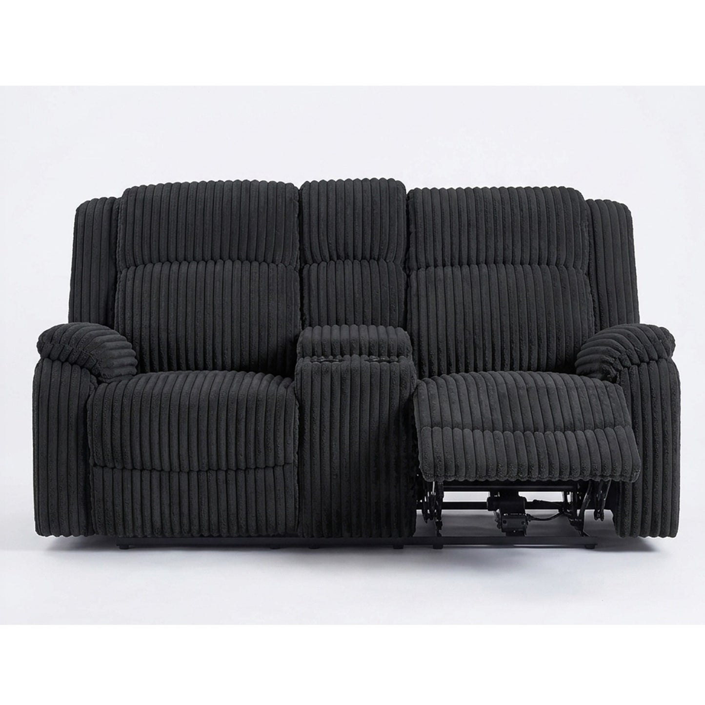 Lennox Black Fur-Like Corduroy Reclining Loveseat – 72" Motion Loveseat with Console