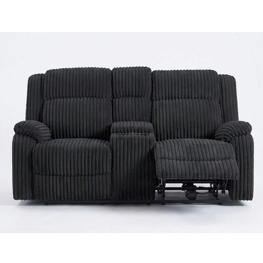 Lennox Black Fur-Like Corduroy Reclining Loveseat – 72" Motion Loveseat with Console