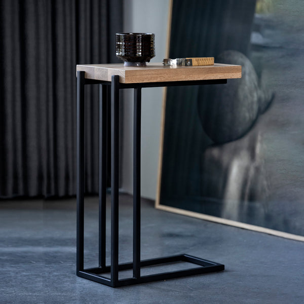 Luka Solid Oak C-Shaped Side Table – 23.6