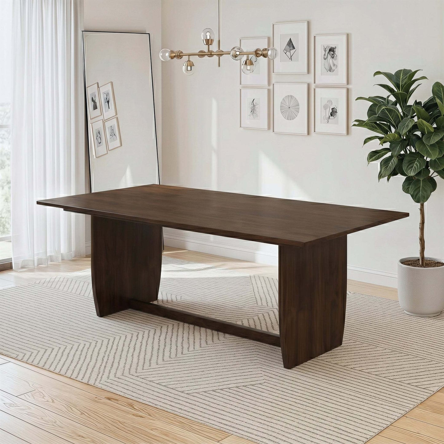 Preston Walnut Trestle Dining Table – 78.7" Solid Wood Dining Table