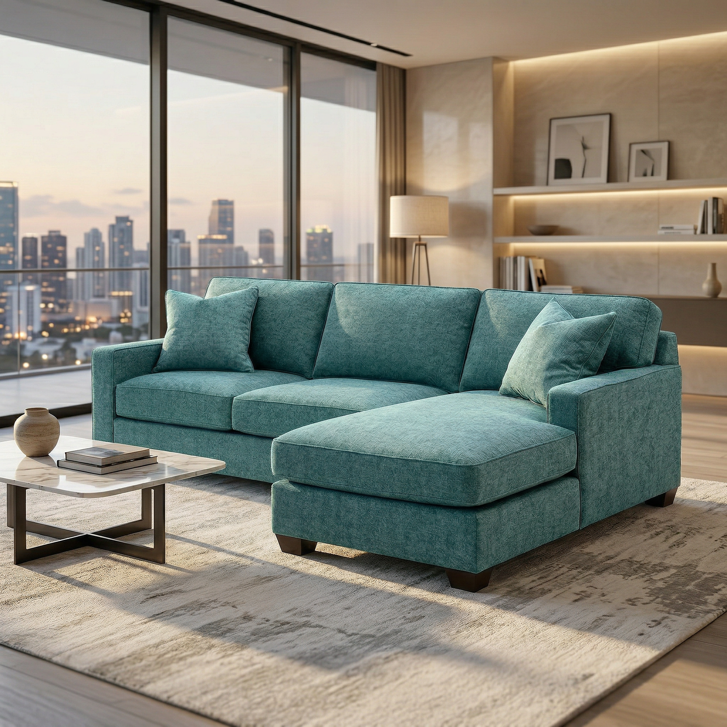 Clifford L-Shaped Sectional Sofa – Made in USA, 9 Fabric Options - Hepburn Emerald - Fabric (9)