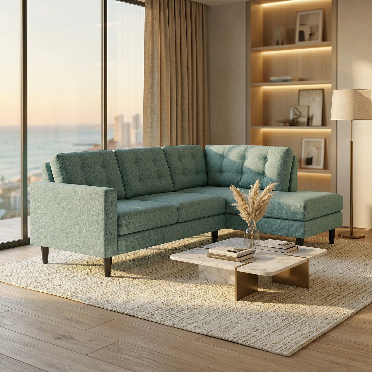 Talmadge Sectional Sofa – 120" L-Shaped, Made in USA - Leslie Robins Egg - Fabric (3)