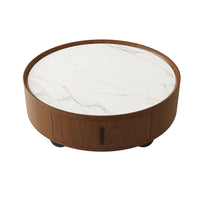 Esther Walnut & Marble-Look Round Coffee Table – 35.4