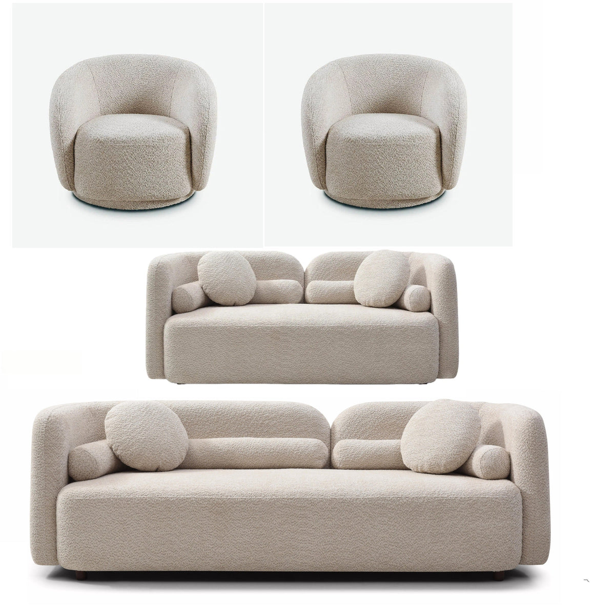 Jarrah Living Room Set in Light Beige, Sofa + Loveseat + 2 Swivel Chairs