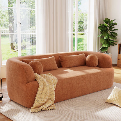 Penrose Orange Chenille Boneless Sofa – 86" Curved Cloud Couch with Pillows