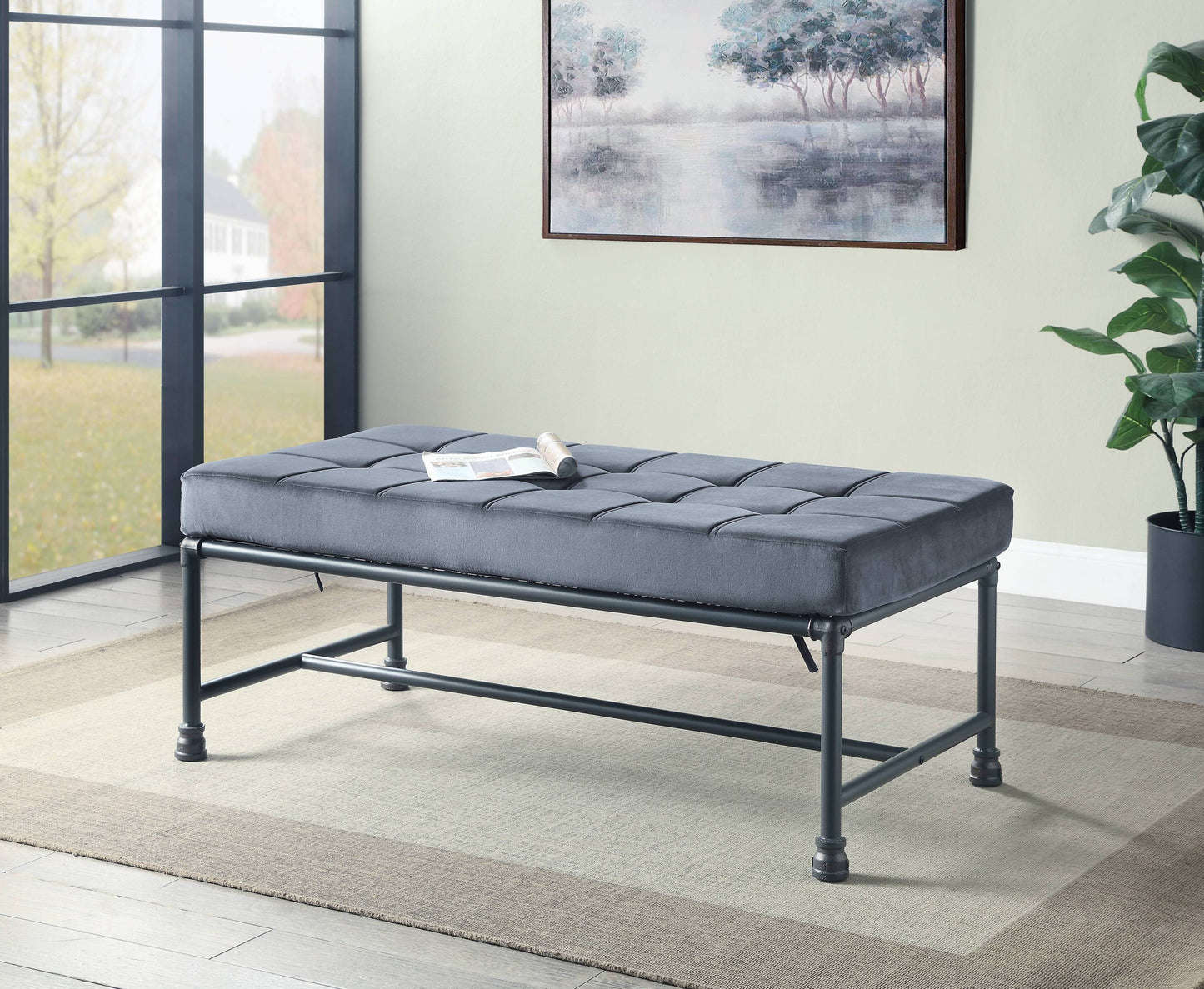 Brantley Gray Metal Bench – 48"W Bench