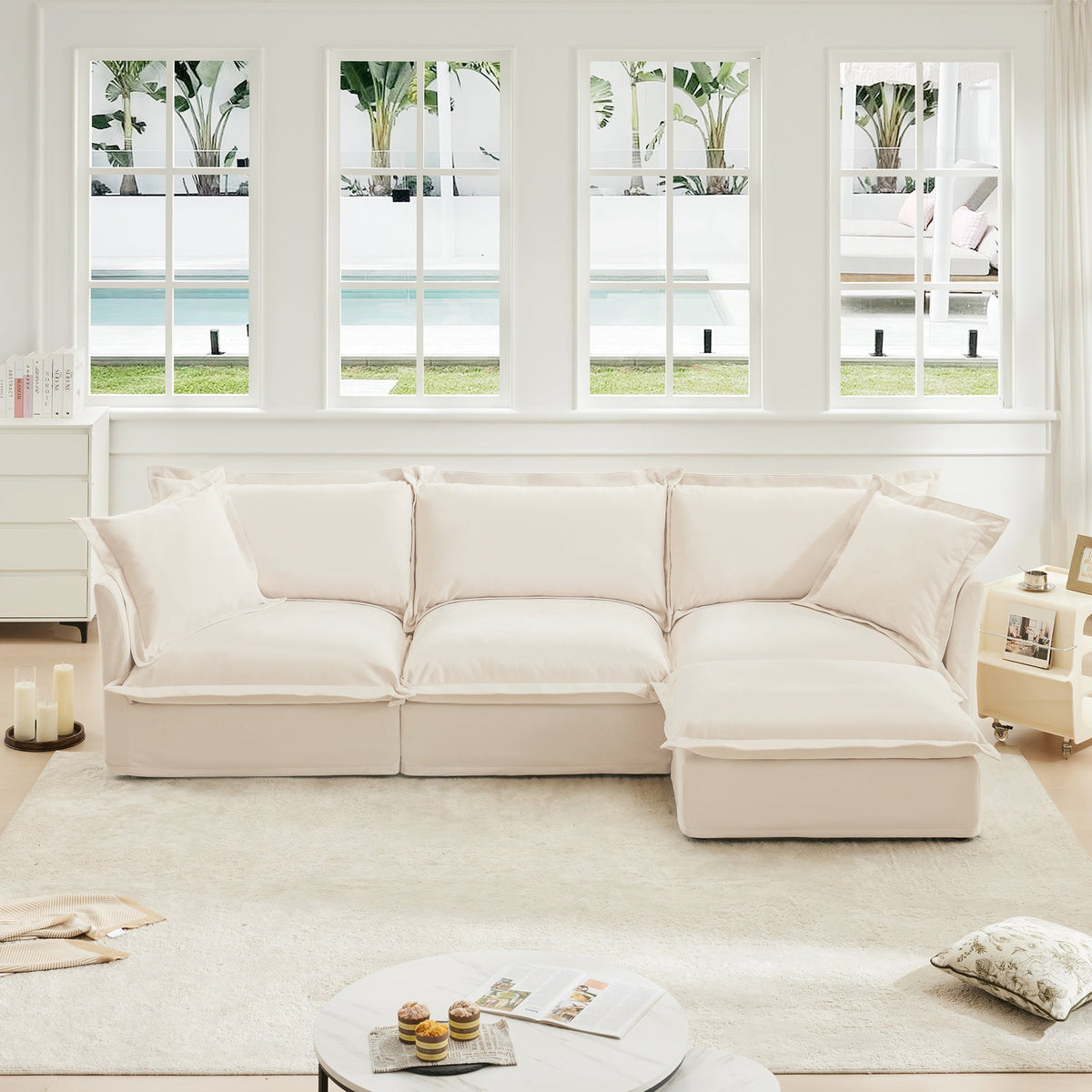 Teodor Slipcovered Sectional in Chenille Cream