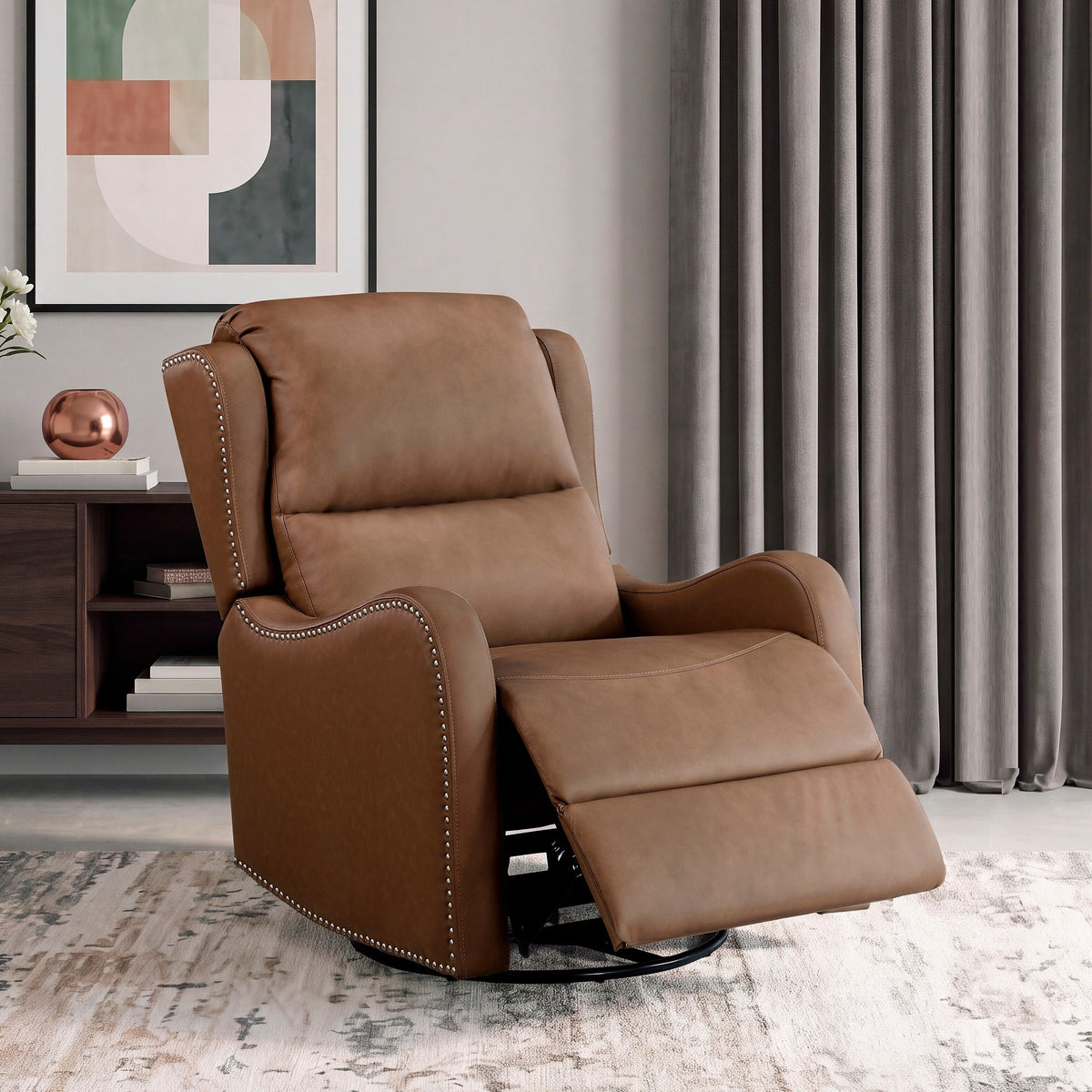 Alaric Leather Glider Recliner in Dark Brown