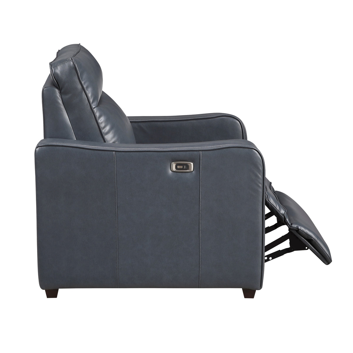 Haddon power reclining sofa, loveseat and chair set in navy faux leather