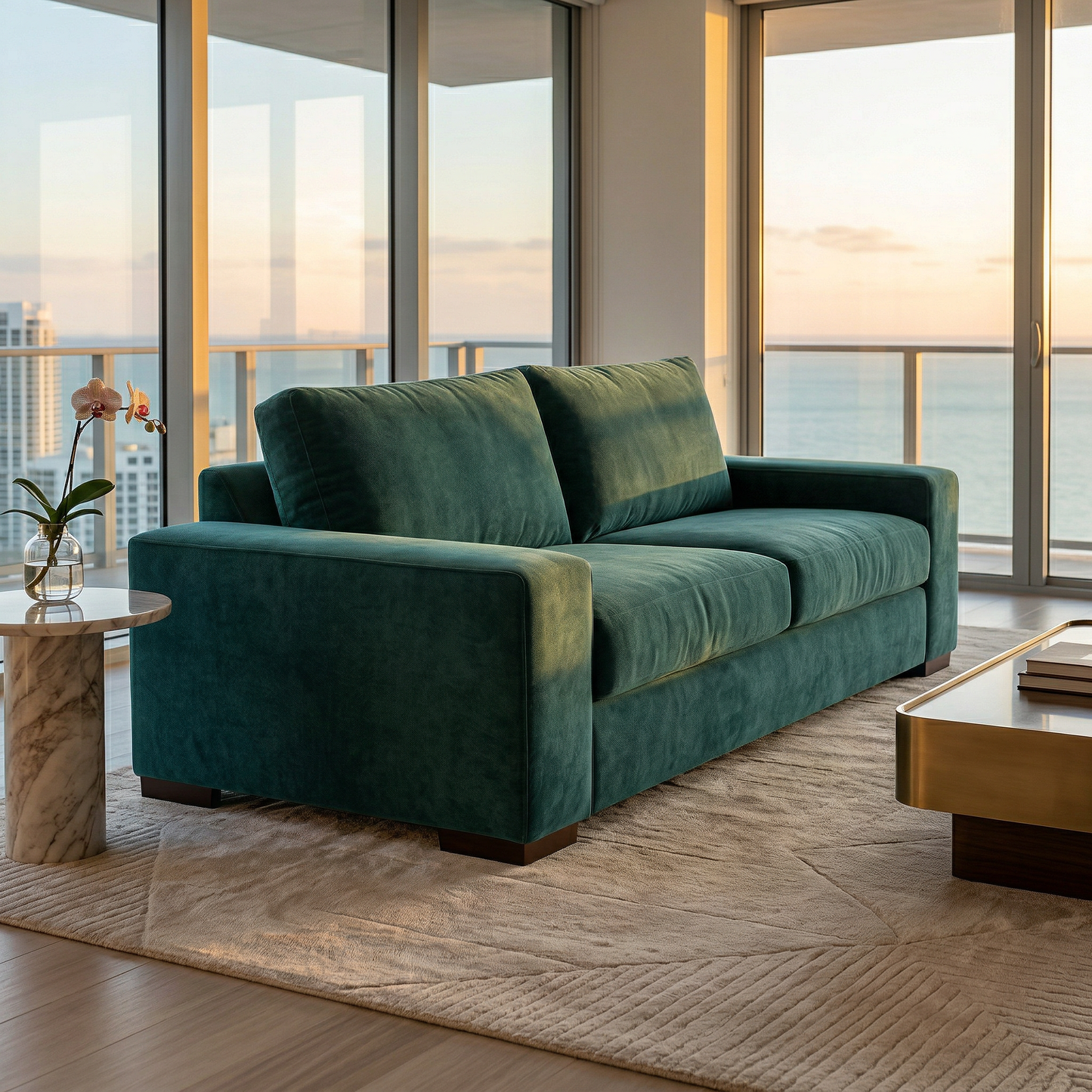 Modena Sofa 92" – Made in USA Square-Arm Sofa (7 Fabrics) - Velvet Antique Kelly Green - Velvet (4)