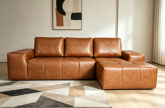 Ansel Brown Faux Leather Modular Sectional Sofa – 114.2" 3-Seat Modular Sectional Sofa