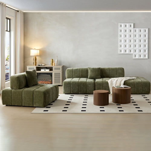 Modern Tufted Modular Sofa 143" – 3-Piece Configurable Sectional Couch (2 Colors) in a stylish living room setting.