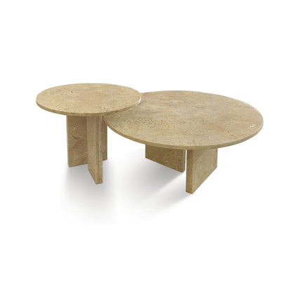 Elegant Marble Coffee Table Set, Natural Stone, Gold Yellow Beige, Small Living Room Table Duo