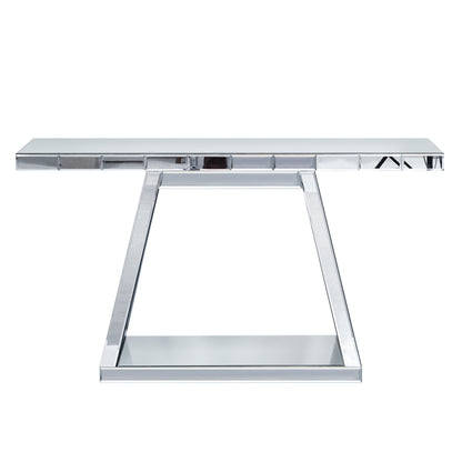 Modern Luxe Full-Body Mirror Entryway Table with Trapezoid Base, 360° Reflective Console, Scratch-Resistant