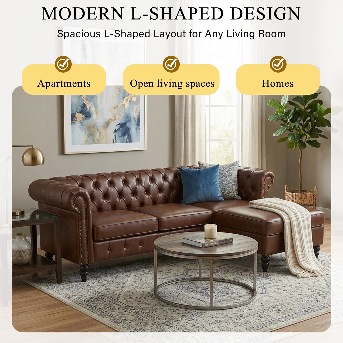 Calder Faux Leather Sectional – 85" L-Shaped 4-Seater with Storage Ottoman (2 Colors)
