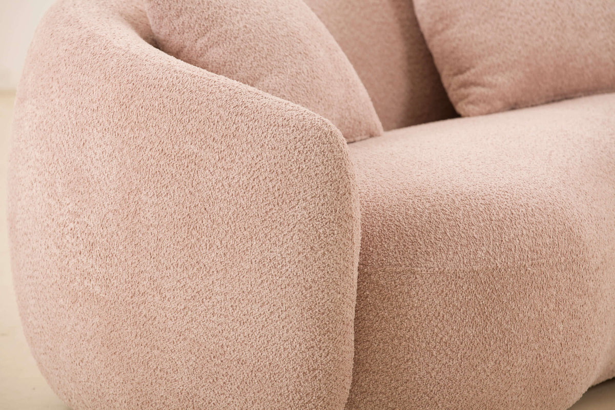 Close-up of Modern Boucle Curved Sofa 94" – Sculptural 3-Seater Upholstered Couch, showcasing its plush boucle upholstery.