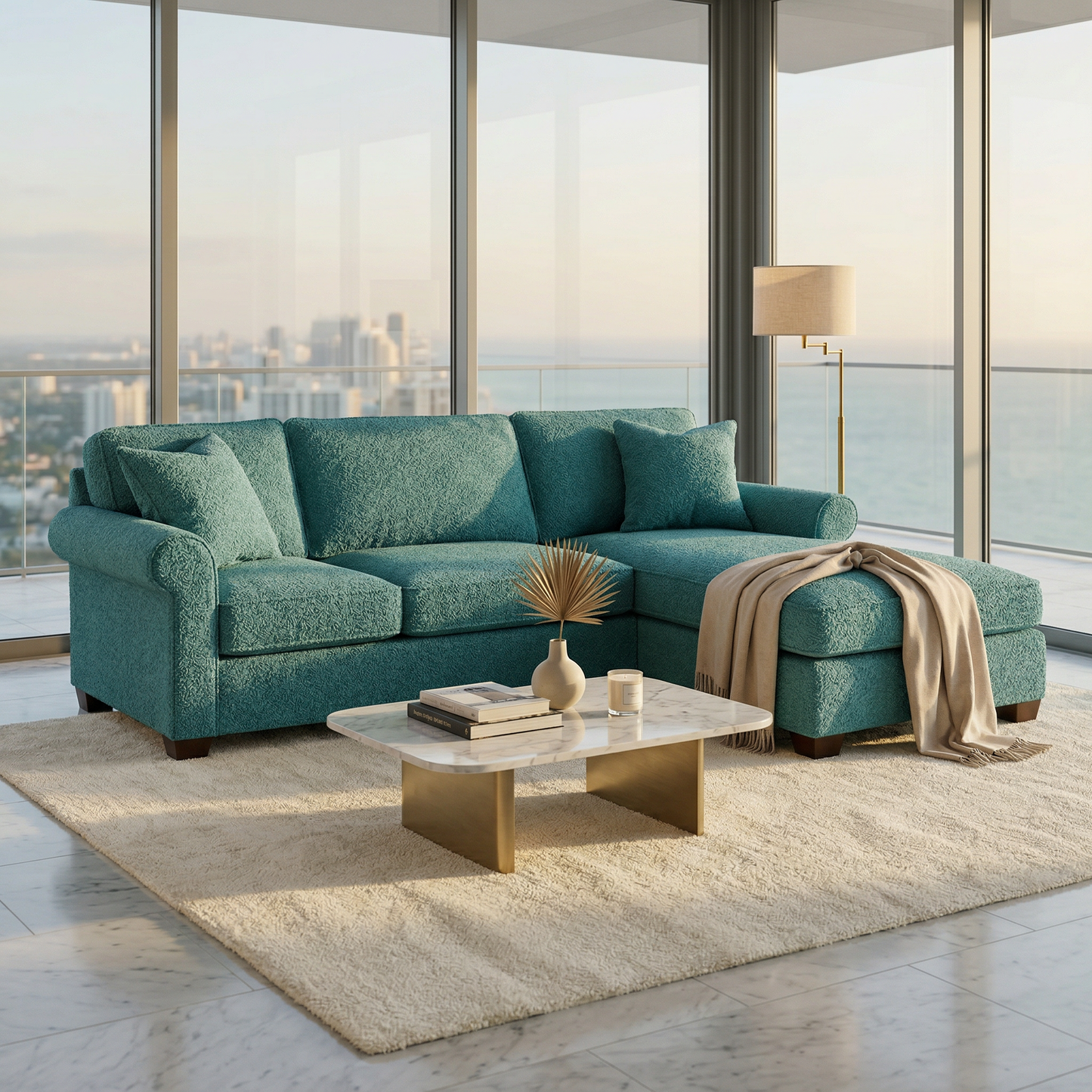 Irlanda Upholstered L-Shaped Sectional – 120" Made-in-USA Sectional Sofa - Hepburn Emerald - Fabric (1)