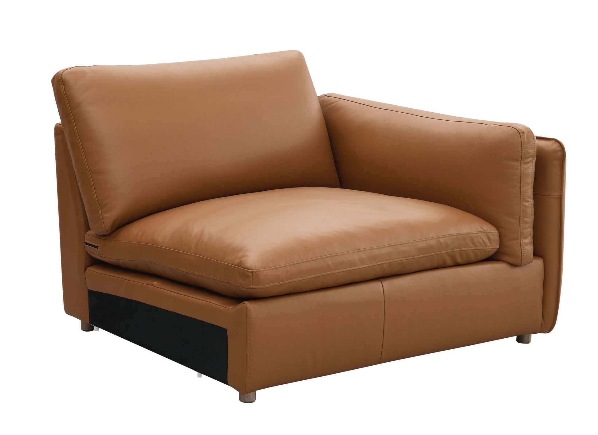 Brighton Top Grain Leather modular sofa section in warm tan, featuring plush cushions and sleek design.