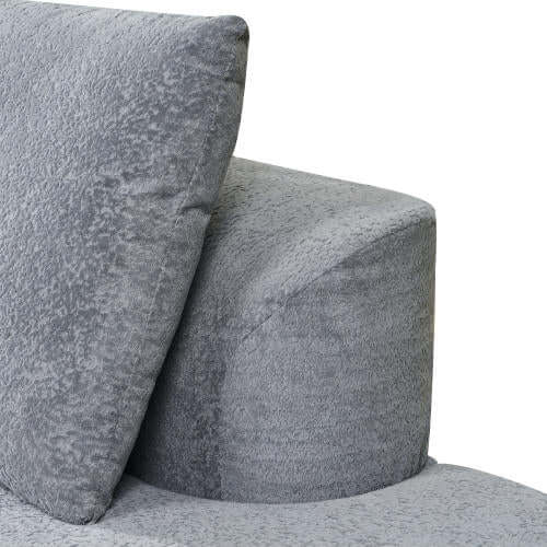 Modern Low Profile Modular Curved Foam Sofa 116' (4 Colors) close-up of soft gray fabric and curved silhouette.