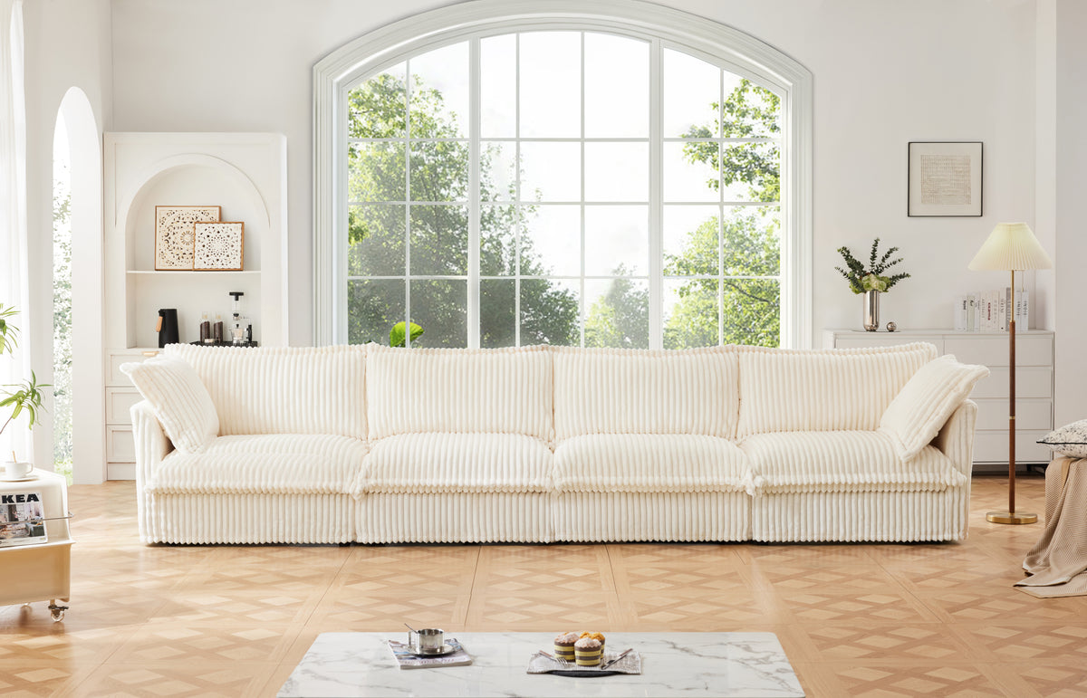 Slipcovered Long Sofa, 4 Seater Sofa with Removable Cover, Corduroy Fabric Cloud Like Comfy Sofa Couch