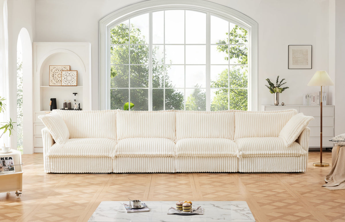 Sabel Slipcovered Long Sofa in Corduroy Cream