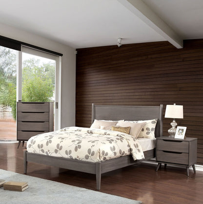Linden Mid-Century Wood Platform Bedroom Set in Gray
