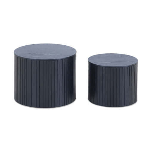 Handcrafted MDF Round Accent Table Set (2-Piece) – Nesting Side Tables with Storage (2 Colors) in dark finish.