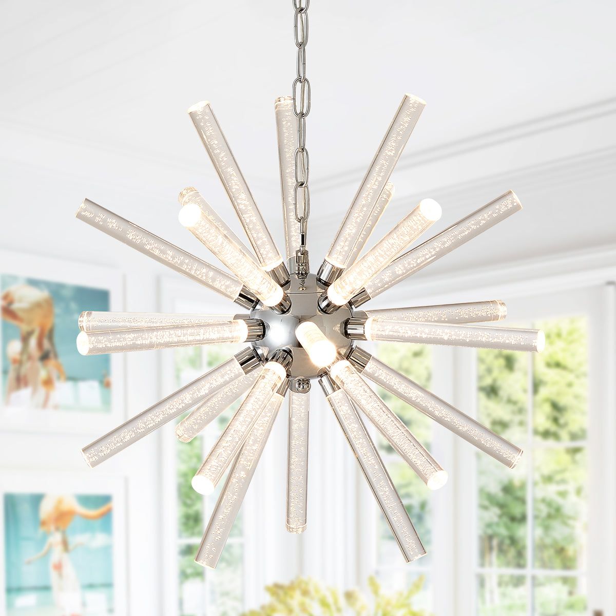 24-Light Bubble Pillar Chandelier, Adjustable Pendant Light for Living Room, Dining Room, Hotel Projects
