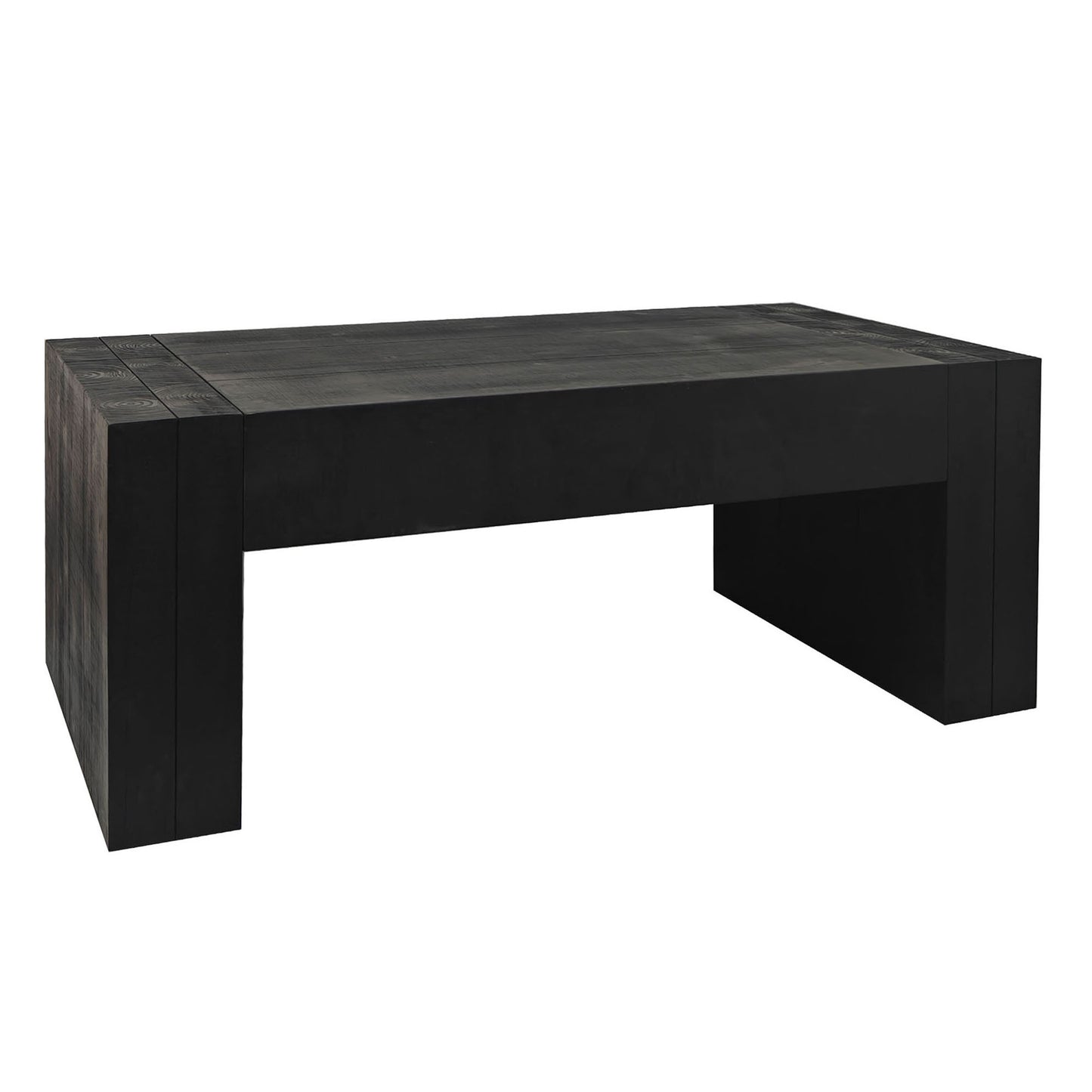 Declan Black Engineered Wood Coffee Table – 49" Block-Leg Farmhouse Table