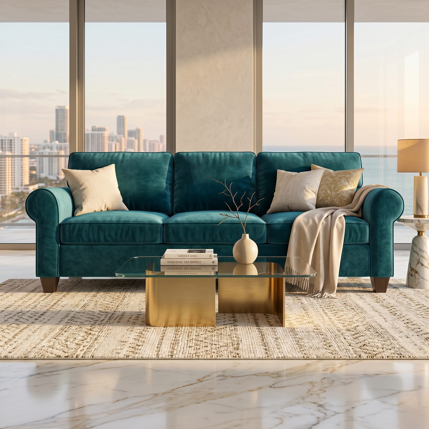 Augusta Sofa – Made in USA, Custom Fabric Options, 83" Classic Design - Velvet Antique Peacock - Velvet (1)