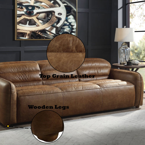 Rafer Genuine Top-Grain Leather Sofa 95" | Cocoa Modern Industrial Leather Sofa