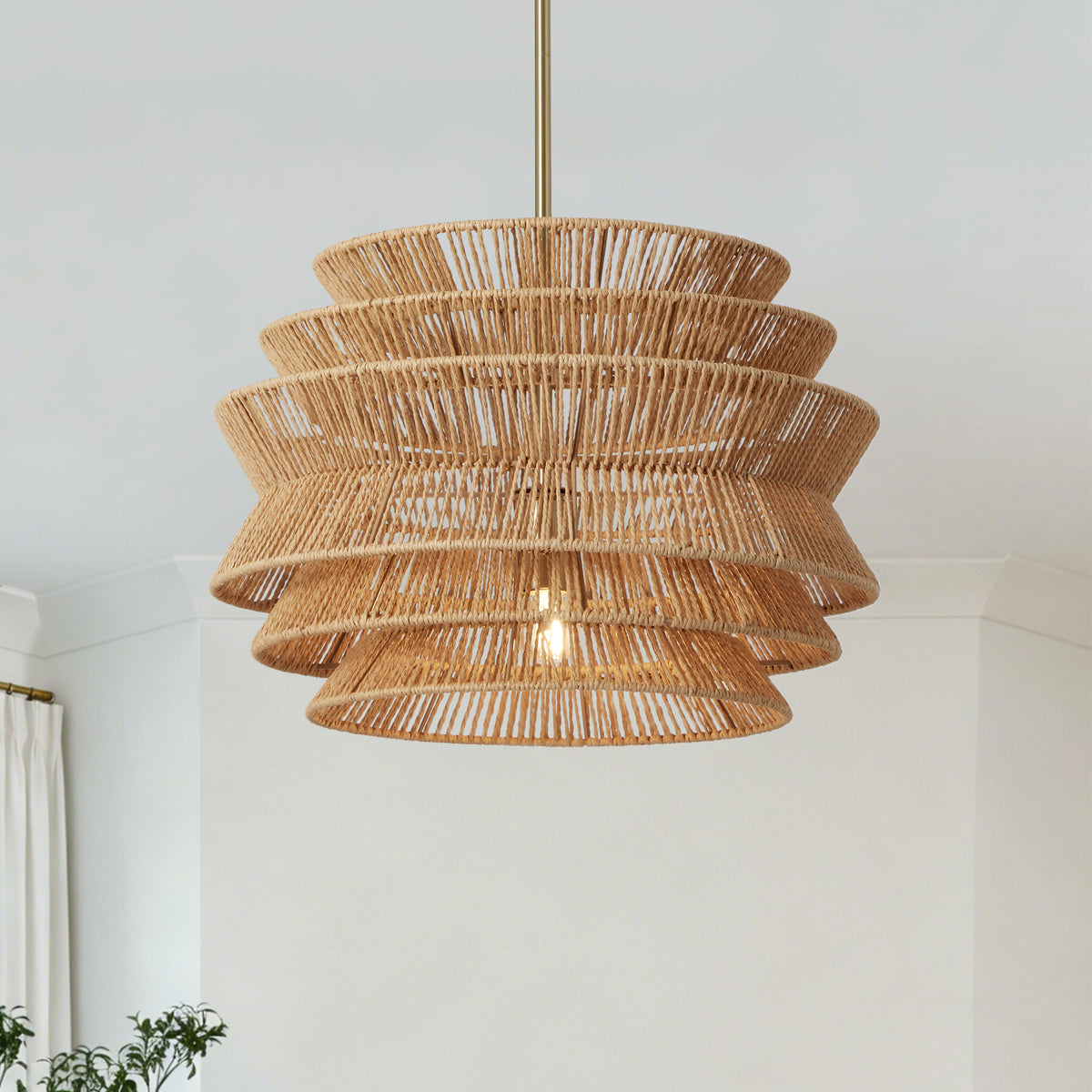 17.3" Rattan Pendant Light, Hand-Woven Rustic Wicker Hanging Light, Seagrass Ceiling Chandelier