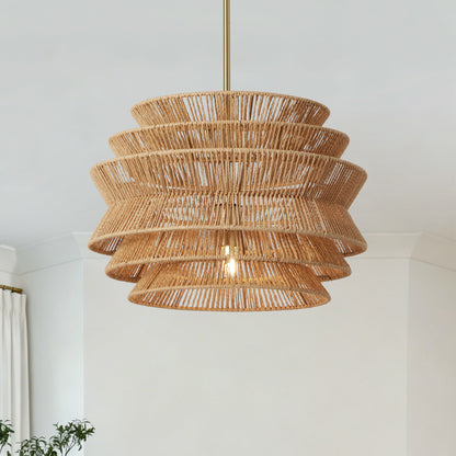 17.3" Rattan Pendant Light, Hand-Woven Rustic Wicker Hanging Light, Seagrass Ceiling Chandelier