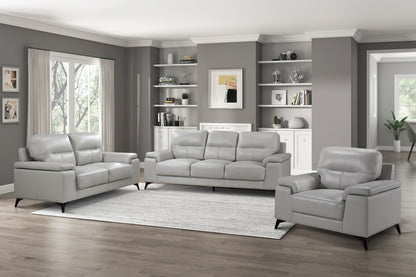 Waverly Silver Gray Leather Sofa Set – 3-Piece 88.75" Sofa, Loveseat & Chair