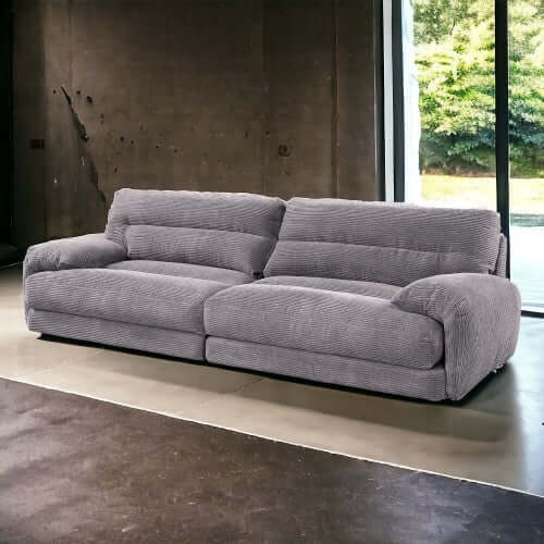 Cadenza Contemporary Gray Corduroy Sofa – Modern Oversized Corduroy Couch (2 Sizes) in a stylish living space.