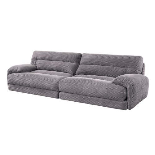 Cadenza Contemporary Gray Corduroy Sofa – Modern Oversized Corduroy Couch (2 Sizes) in stylish gray corduroy upholstery.