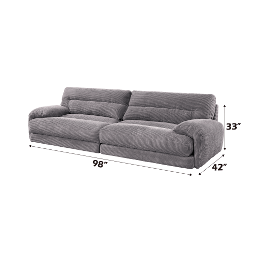 Cadenza Contemporary Gray Corduroy Sofa – Modern Oversized Corduroy Couch (2 Sizes) dimensions 98x42x33.