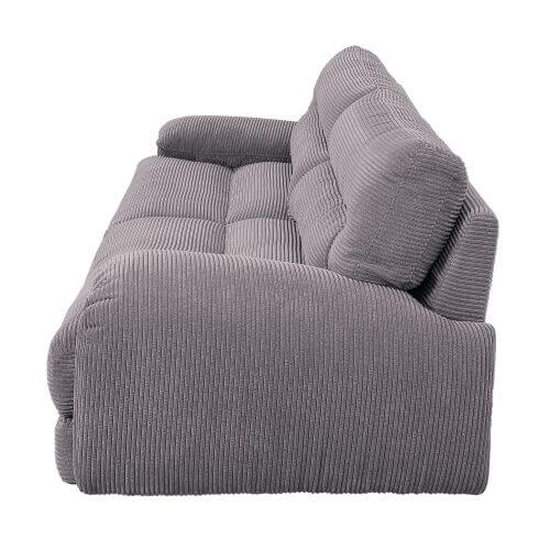 Cadenza Contemporary Gray Corduroy Sofa – Modern Oversized Corduroy Couch (2 Sizes) side view showing plush texture and comfort.