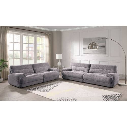 Cadenza Contemporary Gray Corduroy Sofa – Modern Oversized Corduroy Couch (2 Sizes) in a stylish living room setting.
