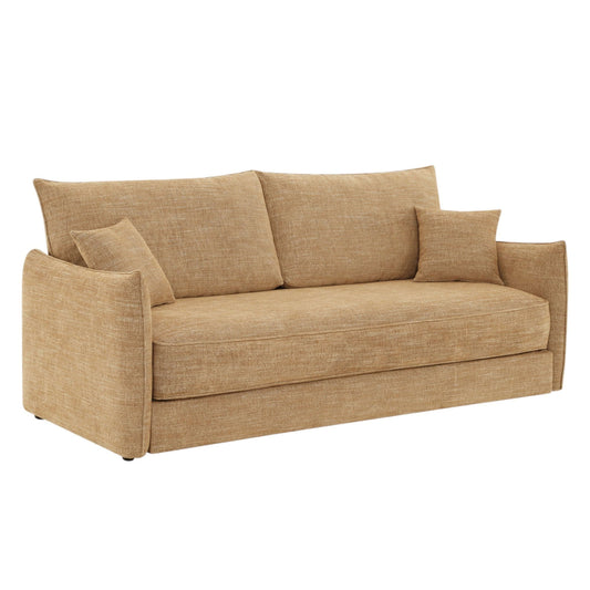 Cadie Mocha Chenille Sleeper Sofa – 84” Convertible Sofa Bed with 2 Pillows in rich texture and modern design.