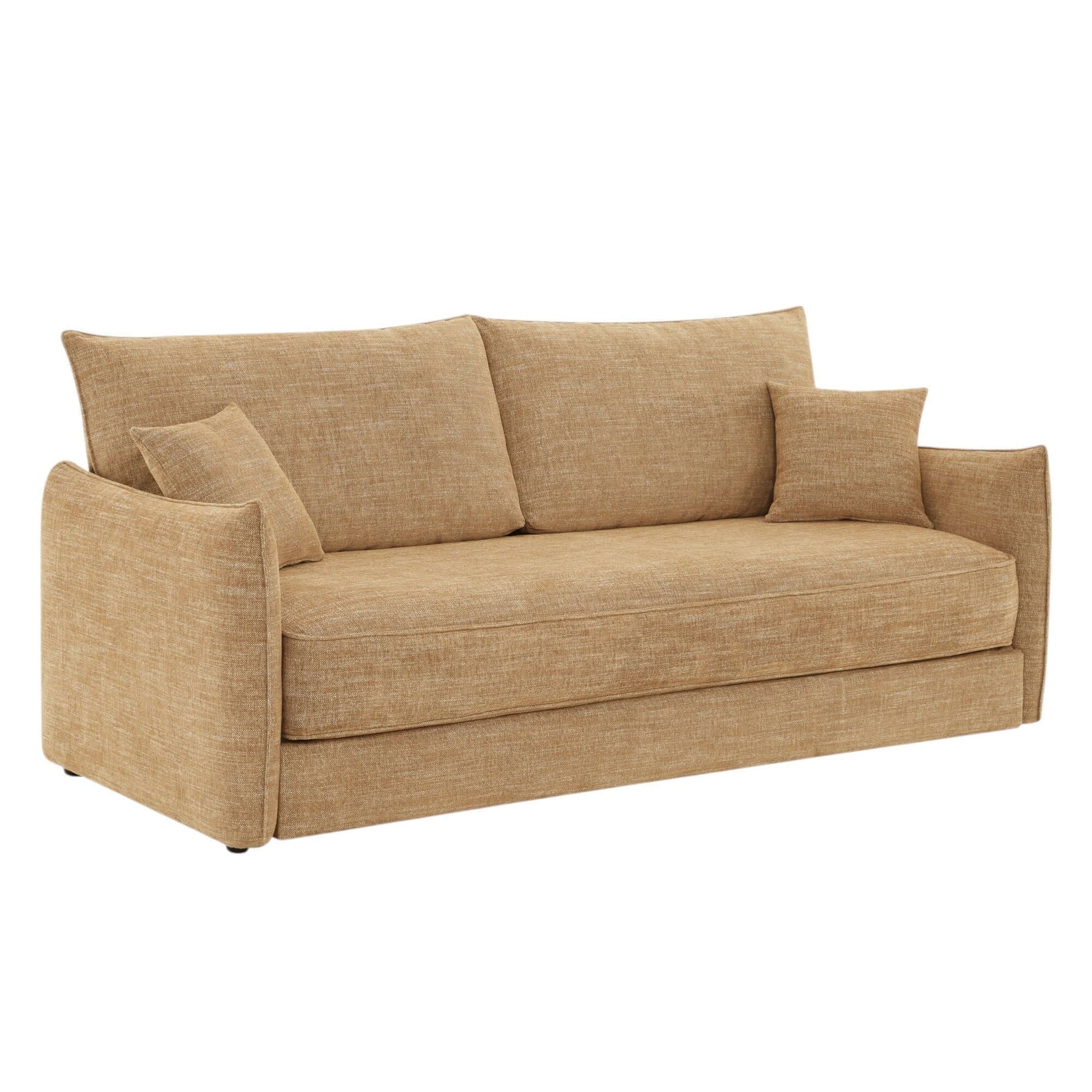 Cadie Mocha Chenille Sleeper Sofa – 84” Convertible Sofa Bed with 2 Pillows in rich texture and modern design.