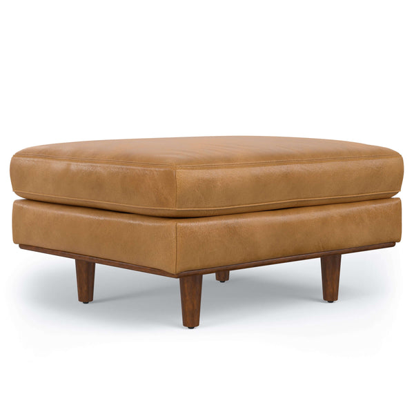 Morrison MCM Styled Leather Square Ottoman - Revel Sofa