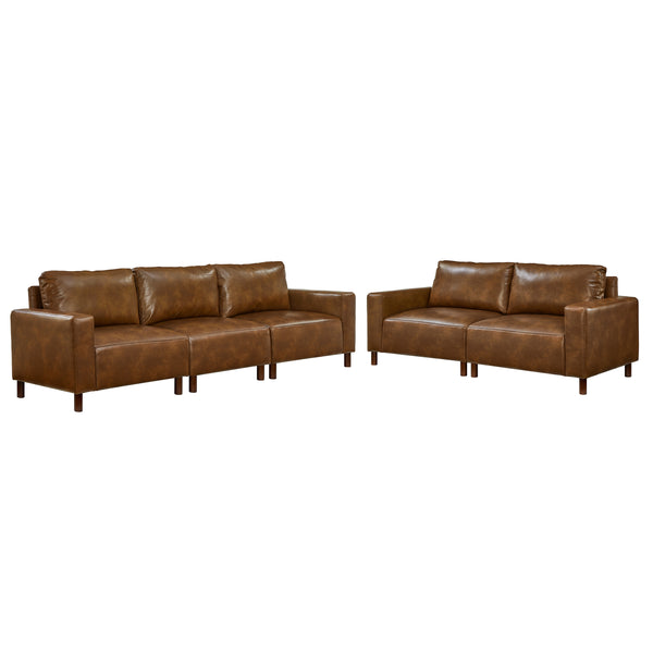 Callahan Sofa & Loveseat Set – Brown PU Leather, 2-Piece