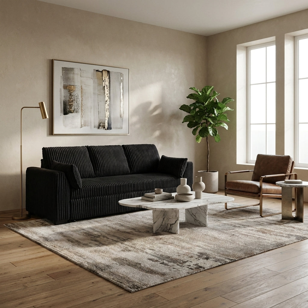 Callan Convertible Sleeper Sofa – Black Corduroy, Pull-Out Bed – view 2
