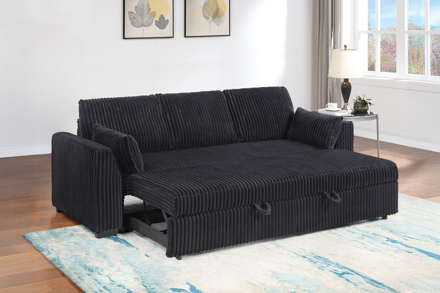 Callan Convertible Sleeper Sofa – Black Corduroy, Pull-Out Bed – view 3