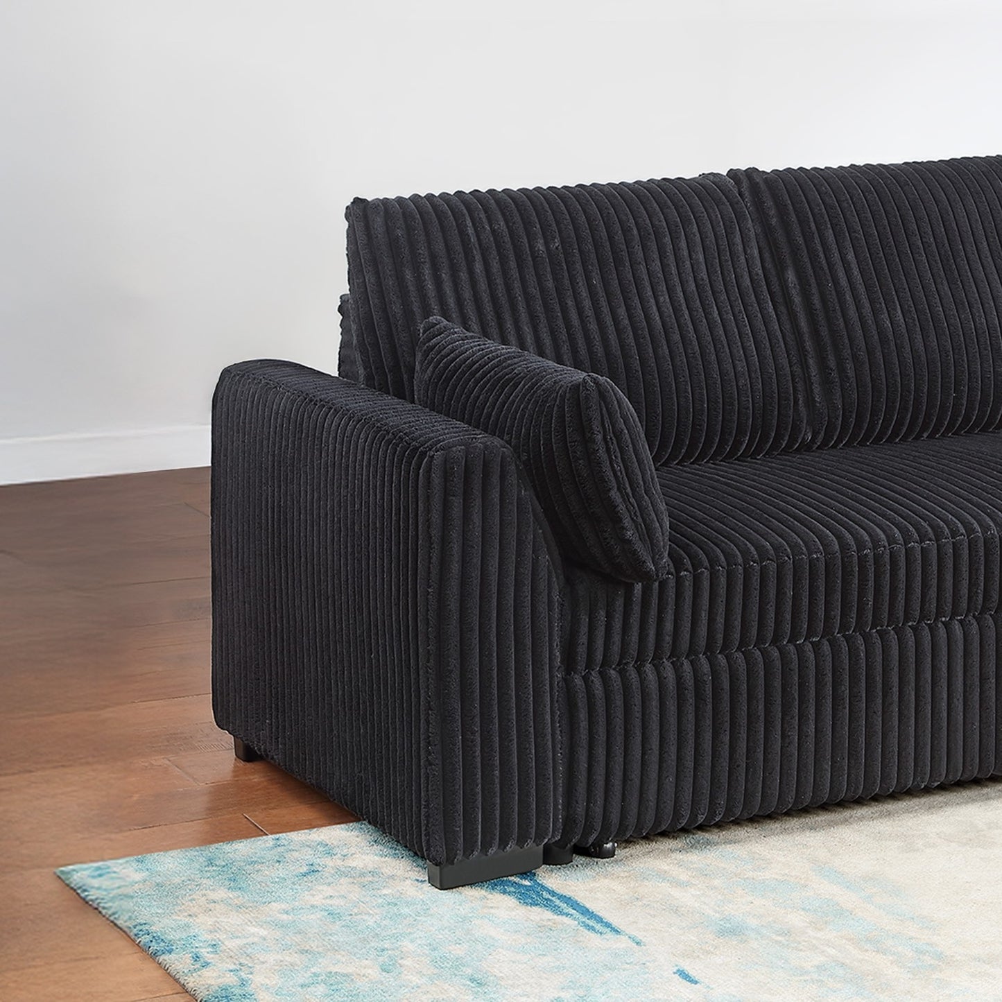 Callan Convertible Sleeper Sofa – Black Corduroy, Pull-Out Bed – view 4