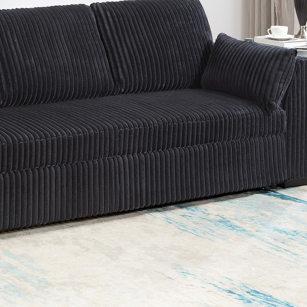 Callan Convertible Sleeper Sofa – Black Corduroy, Pull-Out Bed – view 5