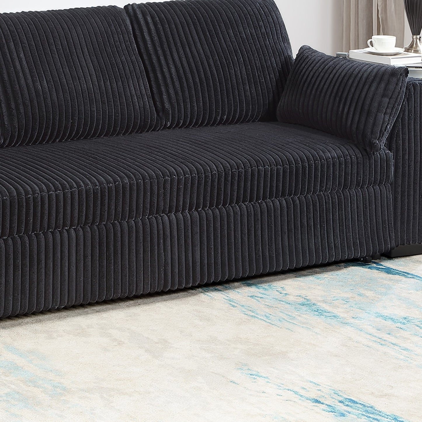 Callan Convertible Sleeper Sofa – Black Corduroy, Pull-Out Bed – view 5